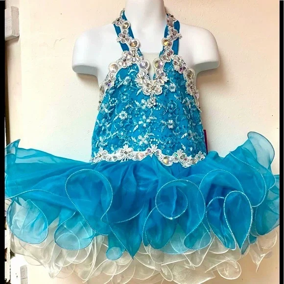 unbranded | Dresses | Size 4 Turquoise Blue Corset Lace Up Back Cupcake  Pageant With Matching Bow Nwt | Poshmark